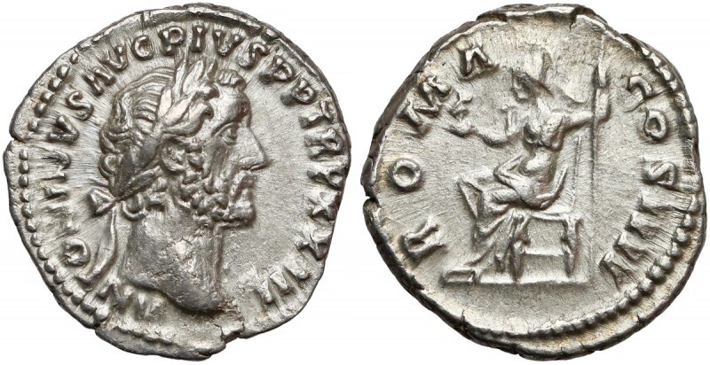Rome, Antoninus Pius, Denarius (159-160 AD) - Roma Ładnie zachowana moneta.
 Aw...