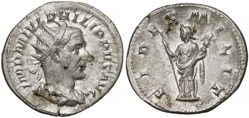 Rome, Philip I Arab, AR Antoninian - Fides Awers: Popiersie cesarza w koronie pr...