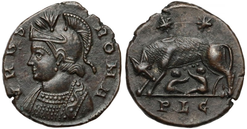 Constantine I, Follis, Lugdunum (330/331) - Urbs Roma Bardzo ładnie zachowana mo...