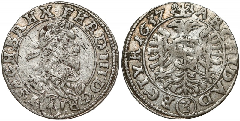Austria, Ferdynand III, 3 krajcary 1637, Wiedeń 
Grade: VF+