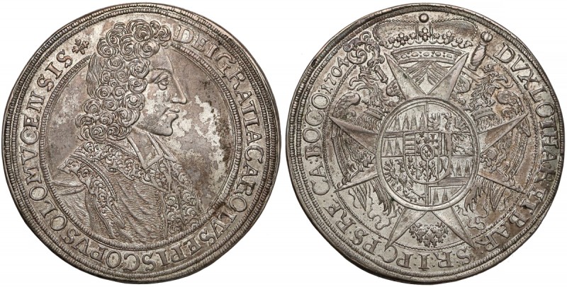 Bohemia, Olomouc, Charles Joseph, Thaler 1704 Odmiana z tytulaturą zakończoną kr...