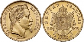 France, Napoleon III, 20 Francs 1866-BB, Strasbourg