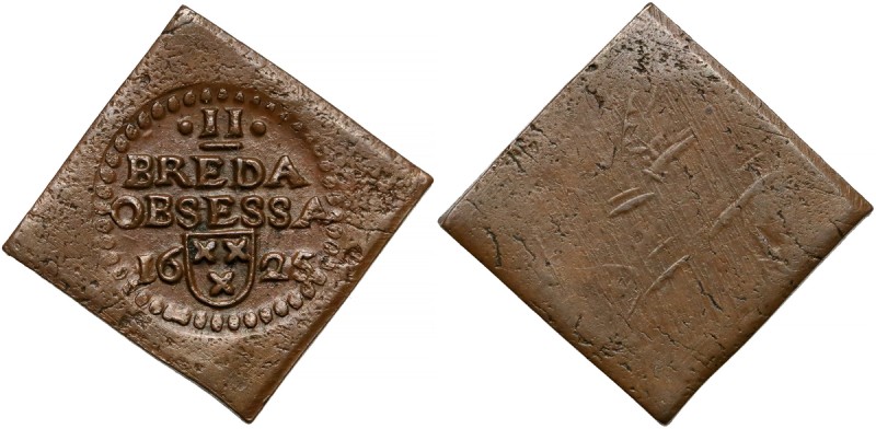 Netherlands, Breda, 2 Stuivers 1625 - klipa Rzadka moneta oblężnicza, z czasów o...