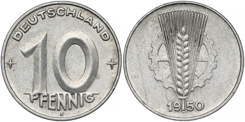 Germany, DDR, 10 pfennig 1950 E, Muldenhütten Bardzo rzadkie. 
 Aluminium, śred...