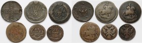 Rosja, zestaw monet miedzianych 1727-1758 (6szt)