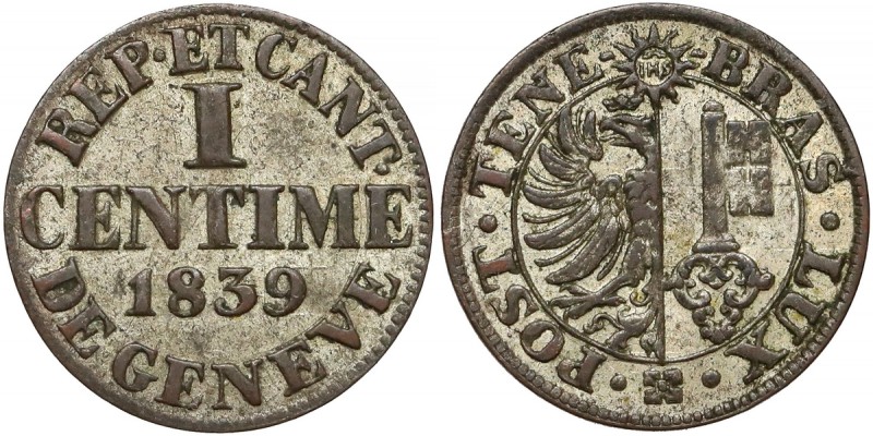 Switzerland, Geneva, Centime 1839 Reference: Krause KM 125
Grade: XF 

Switze...