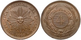 Uruguay, 4 Centesimos 1869-H