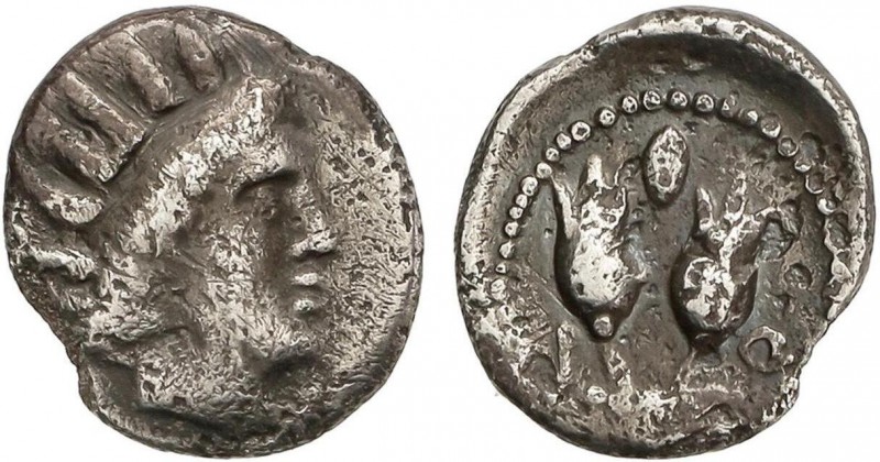 GREEK COINS
Dióbolo. 387-304 a.C. RHODOS. ISLAS DE CARIA. Anv.: Cabeza radiada ...
