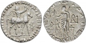 GREEK COINS
Tetradracma. 35 a.C.-5 d.C. AZES II. INDO-ESCITAS DEL PAQUISTÁN. Anv.: Guerrero a caballo. Rev.: Zeus de pie a izquierda, alrededor monog...