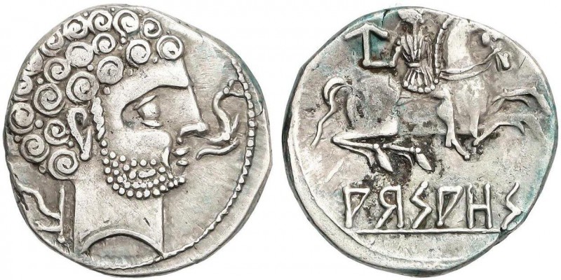 CELTIBERIAN COINS
Denario. 120-80 a.C. ARSAOS (Zona de NAVARRA). Anv.: Cabeza b...