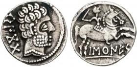 CELTIBERIAN COINS
Denario. 120-20 a.C. BASCUNES (PAMPLONA). Anv.: Cabeza barbada a derecha, detrás leyenda ibérica BeNCoDa. Rev.: Jinete con espada a...