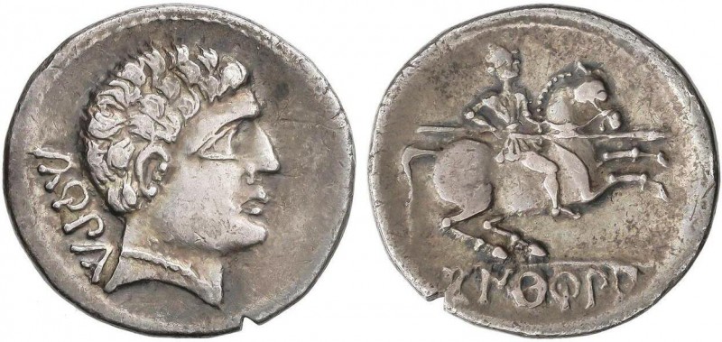 CELTIBERIAN COINS
Denario. 120-80 a.C. CONTERBIA CARBICA (HUETE, Cuenca). Anv.:...