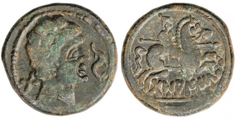 CELTIBERIAN COINS
As. 120-20 a.C. DAMANIU (Zona de ARAGÓN). Anv.: Cabeza mascul...