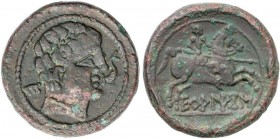 CELTIBERIAN COINS
As. 120-20 a.C. ECUALACOS (Zona de SORIA-GUADALAJARA). Anv.: Cabeza masculina a derecha, delante delfín, detrás signo ibérico E. Re...