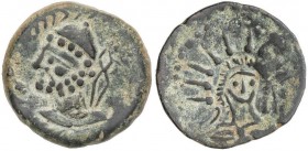 CELTIBERIAN COINS
As. 200-20 a.C. MALACA (MÁLAGA). Anv.: Cabeza de Vulcano a izquierda con birrete cónico, detrás tenazas y leyenda. Rev.: Busto de H...