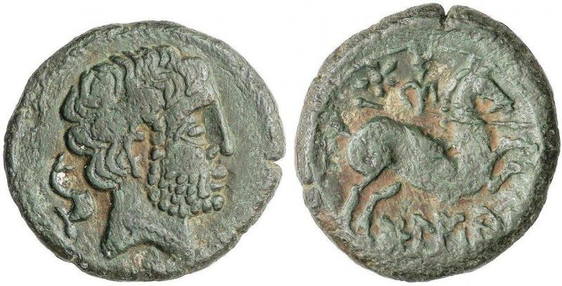CELTIBERIAN COINS
As. 180-20 a.C. BOLSCAN. (HUESCA). Anv.: Cabeza barbada a der...