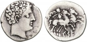 CELTIBERIAN COINS
Denario. 120-20 a.C. CESE (TARRAGONA). Anv.: Cabeza imberbe a derecha. Rev.: Jinete con palma a derecha conduciendo un segundo caba...