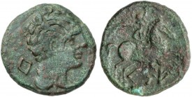 CELTIBERIAN COINS
As. 120-20 a.C. CESE (TARRAGONA). Anv.: Cabeza masculina a derecha, detrás letra ibérica Cu. Rev.: Jinete con palma a derecha, deba...