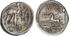 ROMAN COINS: ROMAN REPUBLIC
Denario. 58 a.C. AEMILIA-8. M. Aemilius Scaurus y Pub. Plautius Hypsaeus. Anv.: (M. SCAVR. AED.) CVR. (EX) S. C. (R)EX AR...