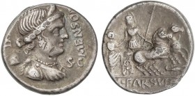 ROMAN COINS: ROMAN REPUBLIC
Denario. 75 a.C. FARSULEIA-1. L. Farsuleius Mensor. Anv.: MENSO(R). S.C. bajo el mentón. Busto diademado de la Libertad a...