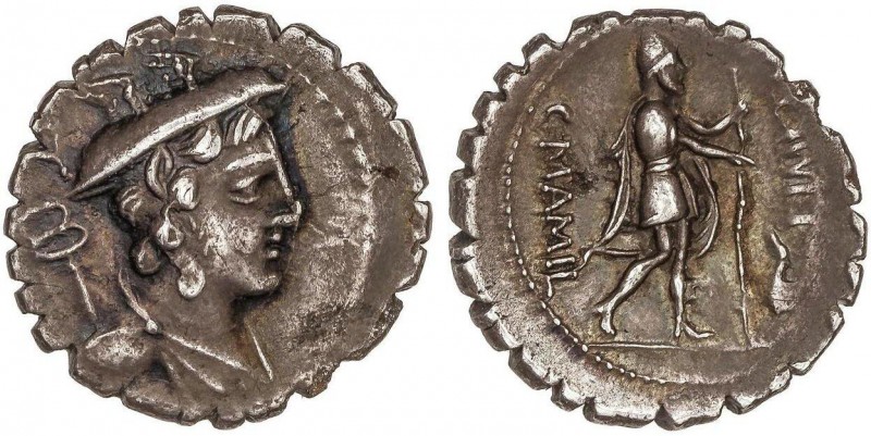 ROMAN COINS: ROMAN REPUBLIC
Denario. 82 a.C. MAMILIA-6. C. Mamilius Limetanus. ...