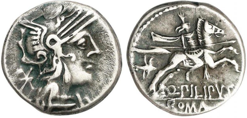 ROMAN COINS: ROMAN REPUBLIC
Denario. 129 a.C. MARCIA-11. Q. Marcius Philipus. R...