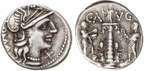 ROMAN COINS: ROMAN REPUBLIC
Denario. 135 a.C. MINUCIA-3. C. Minucius Augurinus. Rev.: Columna surmontada por estatua, a cada lado personaje togado. 3...