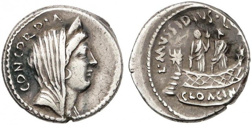 ROMAN COINS: ROMAN REPUBLIC
Denario. 42 a.C. MUSSIDIA-6b. L. Mussidius Longus. ...