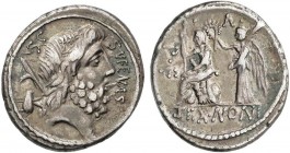 ROMAN COINS: ROMAN REPUBLIC
Denario. 59 a.C. NONIA-1. M. Nonius Sufenas. Anv.: Cabeza de Saturno a derecha, detrás arpa y objeto, encima S. C., delan...