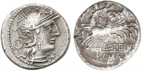 ROMAN COINS: ROMAN REPUBLIC
Denario. 131 a.C. OPIMIA-12. L. Opeimius. Anv.: Cabeza de Roma con casco, estrella debajo del mentón, detrás corona. 3,83...