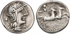 ROMAN COINS: ROMAN REPUBLIC
Denario. 131 a.C. OPIMIA-16. M. Opeimius. Anv.: Cabeza de Roma con casco, estrella debajo del mentón, detrás trípode. 3,8...