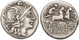 ROMAN COINS: ROMAN REPUBLIC
Denario. 155 a.C. PINARIA-1. Pinarius Natta. 4,11 grs. AR. Cal-1092; Craw-208/1; FFC-965. MBC+.