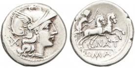 ROMAN COINS: ROMAN REPUBLIC
Denario. 155 a.C. PINARIA-2. Pinarius Natta. 3,38 grs. AR. Cal-1091; Craw-200/1; FFC-964. MBC+.
