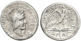 ROMAN COINS: ROMAN REPUBLIC
Denario. 67 a.C. PLAETORIA-4. M. Plaetorius M. f. Cestianus. Anv.: Cabeza con casco de la diosa Vacuna a derecha, delante...