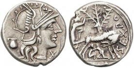 ROMAN COINS: ROMAN REPUBLIC
Denario. 137 a.C. POMPEIA-1a. Sex. Pompeius Fostulus. Rev.: loba a derecha amamantando a Rómulo y Remo, a izquierda el pa...