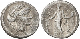 ROMAN COINS: ROMAN REPUBLIC
Denario. 66 a.C. POMPONIA-14. Q. Pomponius Musa. Anv.: Cabeza laureada de Apolo a derecha, detrás cetro. Rev.: La Musa Me...