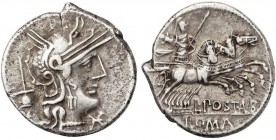 ROMAN COINS: ROMAN REPUBLIC
Denario. 131 a.C. POSTUMIA-1. L. Postumius Albinus. 3,83 grs. AR. Cal-1208; Craw-252/1; FFC-1063. MBC+.