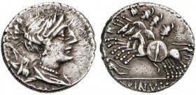 ROMAN COINS: ROMAN REPUBLIC
Denario. 96 a.C. POSTUMIA-4. Aulus Postumius Albinus. Rev.: Tres jinetes a izquierda, delante un guerrero caído en el sue...