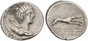 ROMAN COINS: ROMAN REPUBLIC
Denario. 74 a.C. POSTUMIA-9. C. Postumius At. Rev.: Perro a derecha, debajo lanza. En exergo: C.POSTVMI/TA. 4,07 grs. AR....