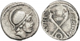 ROMAN COINS: ROMAN REPUBLIC
Denario. 48 a.C. POSTUMIA-11. D. Postumius Albinus Bruti F. Anv.: Cabeza de Marte con casco a derecha. Rev.: Dos carnyx c...
