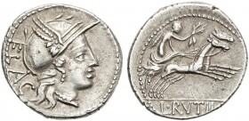ROMAN COINS: ROMAN REPUBLIC
Denario. 77 a.C. RUTILIA-1a. L. Rutilius Flaccus. 3,47 grs. AR. (Levísima rayita en el casco). BONITA PIEZA. Cal-1237a; C...