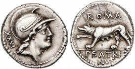 ROMAN COINS: ROMAN REPUBLIC
Denario. 77 a.C. SATRIENA-1. P. Satrienus. Anv.: Cabeza de Marte a derecha, detrás XXVI. Rev.: Loba a izquierda, encima R...