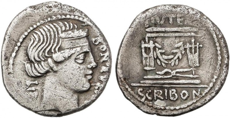 ROMAN COINS: ROMAN REPUBLIC
Denario. 62 a.C. SCRIBONIA-8. L. Scribonius Libo. R...