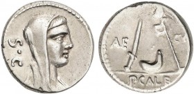 ROMAN COINS: ROMAN REPUBLIC
Denario. 69 a.C. SULPICIA-7. P. Sulpicius Galba. Rev.: Instrumentos sacerdotales, en el campo AE-CV(R). En exergo: P. GAL...