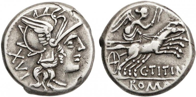 ROMAN COINS: ROMAN REPUBLIC
Denario. 141 a.C. TITINIA-7. C. Titinius Gadaeus. 3...
