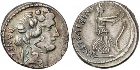 ROMAN COINS: ROMAN REPUBLIC
Denario. 48 a.C. VIBIA-16. C. Vibius C. f. C. n. Pansa. Caetronianus. Anv.: Cabeza de Baco a derecha, detrás PANSA. Rev.:...