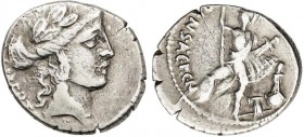 ROMAN COINS: ROMAN REPUBLIC
Denario. 48 a.C. VIBIA-20. C. Vibius C. f. C. n. Pansa. Caetronianus. Rev.: Roma sentada a derecha sobre un montón de esc...