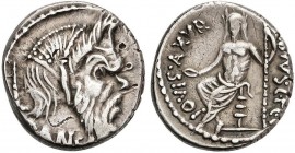 ROMAN COINS: ROMAN REPUBLIC
Denario. 48 a.C. VIBIA-19. C. Vibius C. f. C. n. Pansa. Caetronianus. Anv.: Máscara de Pan a derecha con perlas en el pel...