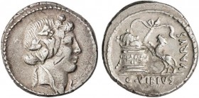 ROMAN COINS: ROMAN REPUBLIC
Denario. 42 a.C. VIBIA-24. C. Vibius Varus. Rev.: Pantera a izquierda intentando saltar sobre un altar, donde se encuentr...