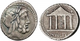 ROMAN COINS: ROMAN REPUBLIC
Denario. 78 a.C. VOLTEIA-1. M. Volteius M. f. Anv.: Cabeza laureada de Júpiter a derecha. Rev.: Templo tetrástilo de Júpi...